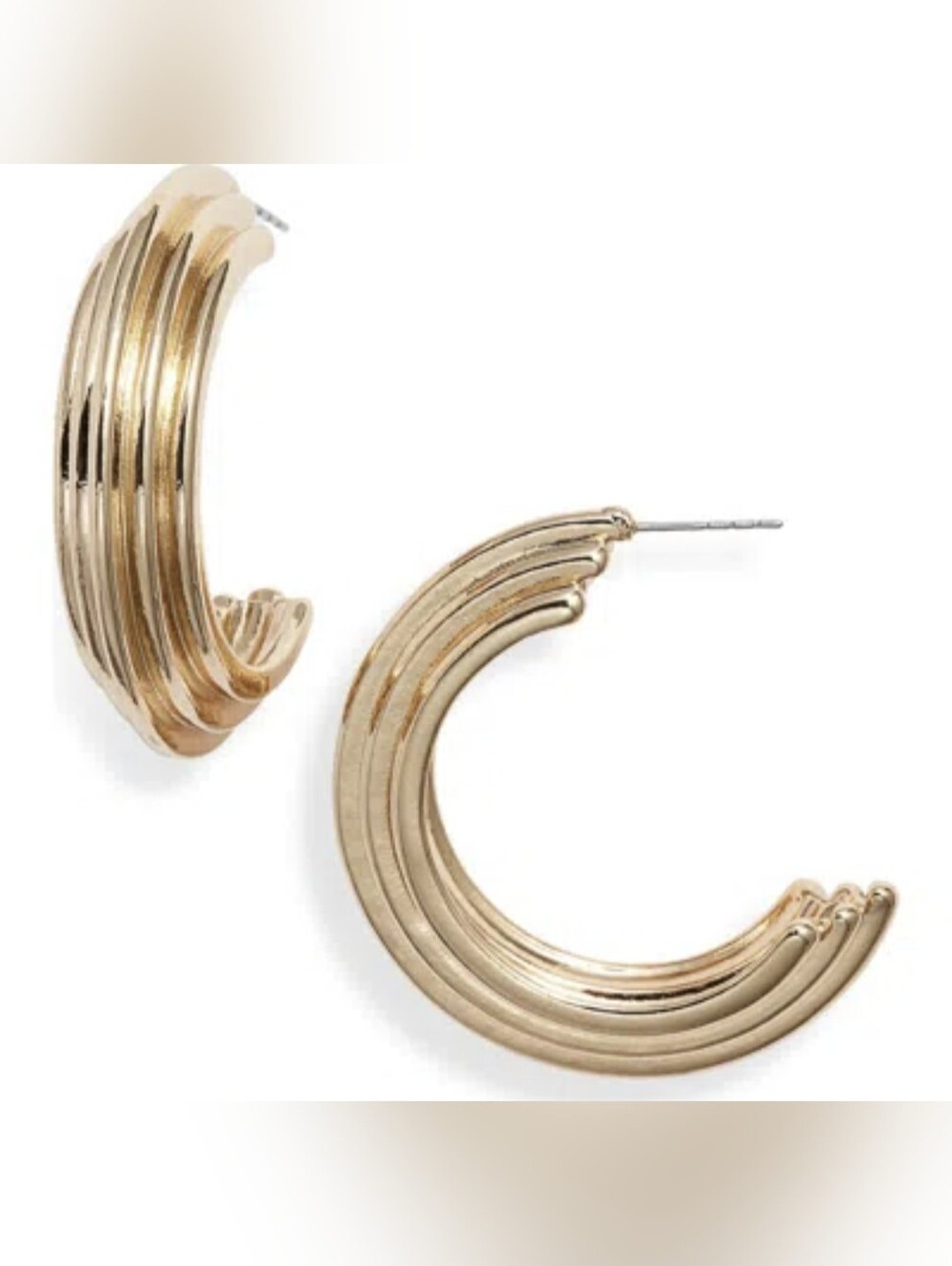 Deco Ridge Hoop Textured Gold Sculpted Hoop Earrings